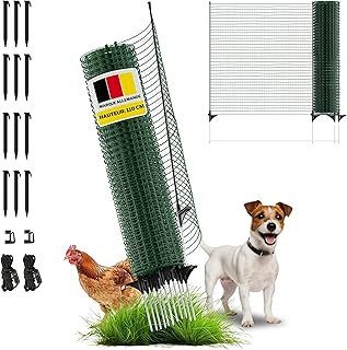 Horizont FIX Clôture mobile 25 m, 110 cm de haut, à mailles serrées pour jardin, camping et animaux domestiques, avec 15 piquets en fibre de verre et sardines, protection de parterre