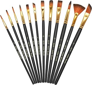 12 Pinceaux Peinture Acrylique,Nylon Art Pinceaux Fin Stylos à Pointe Lisse,Corps du Stylo en Bois Convient pour Les Peintures Acryliques, Aquarelles, Huiles et Gouaches