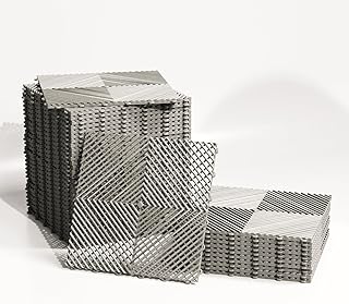 Lot de 25 Dalles Clipsables Sol Garage, Terrasse, Salle de Sport (4 m²) – Dalles PVC 40x40 cm Ultra Résistantes – Surface Antidérapante et Drainante – Faciles à Installer. Intérieur/Extérieur (Gris C)