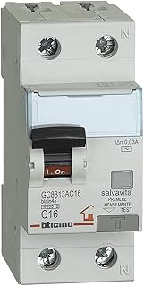 bticino Gc8813ac16 Btdin Disjoncteur différentiel 1P + N, 4,5 KA Idn = 0.03 A, EN = 16 A