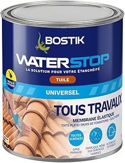 Bostik Waterstop Tuile/Terracota 1 kg – Membrane d’Étanchéité Toiture, Gouttières & Murs – Répare Fuites, Infiltrations & Fissures – Résistant UV & Intempéries
