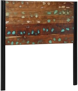 SKTQYQO Tête de lit en bois massif de récupération et fer 100 cm pour lit, tête de lit autoportante avec cadre robuste pour support de dossier, design unique avec finition naturelle et matériaux