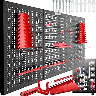 TecTake® Système de rangement Panneau Mural Perforé Porte outils mural Lot de 3 Panneaux 120 x 2 x 60 cm 25 pcs Crochet & Supports, Extensible Outillage & visserie