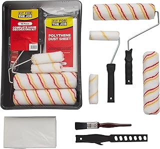 Fit For The Job Kit décoration pour la maison, 10 pièces Prêt à l’emploi, comprend Rouleaux Plateau Pinceau, Bâche protection, Agitateur-Rouleaux peinture murs et plafonds émulsion