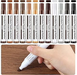 Penriter 12 pièces Marqueurs de Réparation pour Meubles en Bois, Stylo Retouche Meuble, Kit Réparation de Meubles Stylo Retouche Peinture pour taches, rayures, sols, tables, bureaux