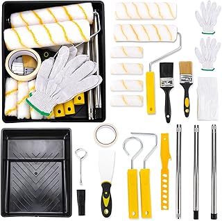 Rouleau Peinture Set, 23 Pièces Pinceaux à Peinture Kit avec Rouleau de 4/9 Inch, Rallonge, Bac à Peinture, Grattoir, Pinceau, Outils de Peinture pour Murs, Plafond, Portes, Garnitures