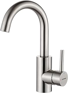 GRIFEMA G1002A Mitigeur Lavabo Salle de Bain avec Bec Orientable 360°, Robinet Eau Chaude et Froide en Laiton, Aérateur Anti-Éclaboussures, Installation Facile avec Flexibles