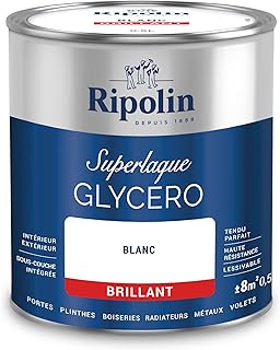 RIPOLIN - Peinture Laque Glycéro Intérieure/Extérieure - Boiseries et Structures Métalliques - Résistance Accrue - Durabilité Remarquable - Blanc - Brillant - 0,5L