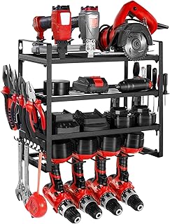 VEVOR Organiseur mural pour outils électriques, support de rangement à 4 niveaux avec 4 emplacements, porte-outils avec support de tournevis, étagère à outils pour garage, établi et atelier, noir