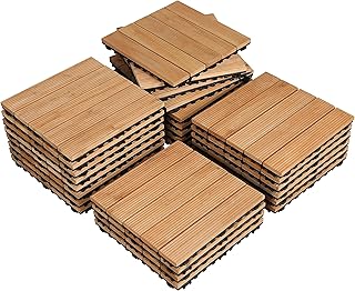 Yaheetech Lot de 27 Caillebotis Bois Exterieur Dalles de Terrasse en Bois Composite avec Système d’Emboîtement Revêtement de Sol Extérieur Intérieur 30 x 30 cm