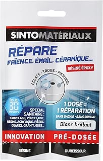 SINTORépareFaïence,Émail,Céramique Blanc-15gde résine+15gde durcisseur-Idéal pour les réparations de sanitaires:éviers,douches,vasques,baignoires,WC Éclats, Trous et Fissures-Résistante à l