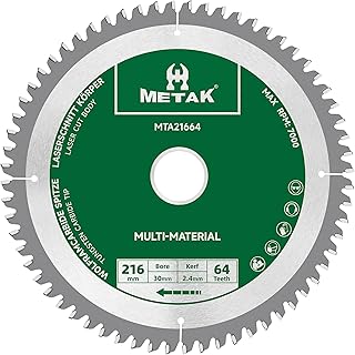METAK Lame de scie circulaire HM - 216 x 30 mm - 64 dents - Pour aluminium - Multi-matériaux - 216 x 30 mm - Idéale pour le bois, le stratifié, le MDF, le plastique et le cuivre - Compatible avec