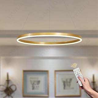 YYUTLUO Lustre LED Moderne DIY Cercle | 1 Or Anneaux :40cm=23W | Éclairage Suspendu LED Métal+Acrylique Télécommande Intensité Variable 2,8G Lampe Suspendue Plafond Ronde Salon Chambre Coucher